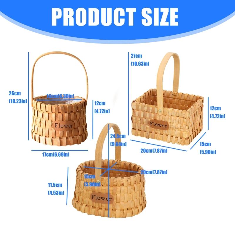 Fashionable Handheld Bamboos Baskets Portable Arrangement Containers for Flowers Garden Decoration and Bridals Accessory