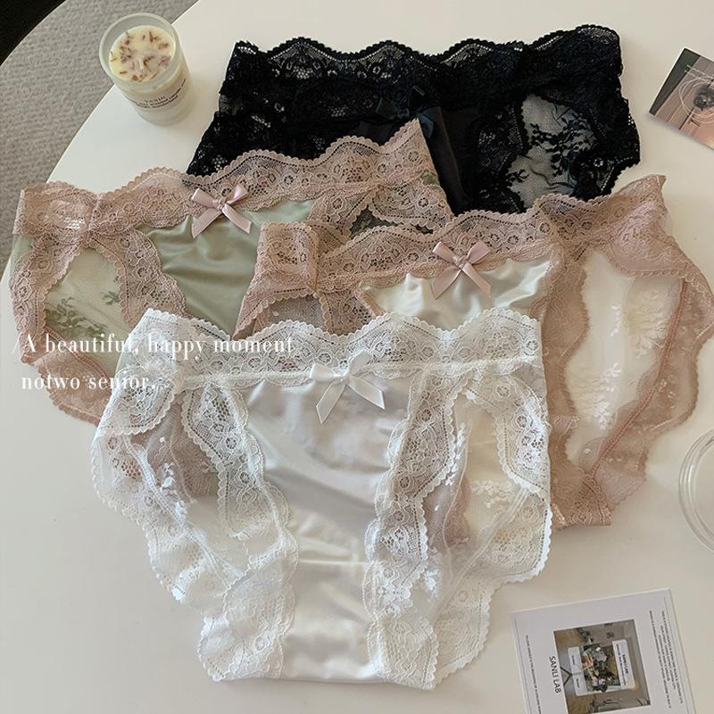 Female Spring and Summer Sexy Lace Transparent Mesh Yarn Low Waist Triangle Briefs