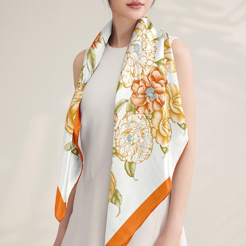 Heavyweight Floral 16 Momme Pure Mulberry Silk Crepe Scarf - Perfect Silk Souvenir Gift