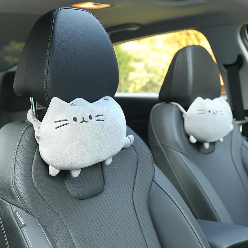 Creative Cartoon Cute Cat Auto Car Seat Head Neck Rest Cushion Headrest Pillow Plush Pad Car Safety Pillow Car Accessories