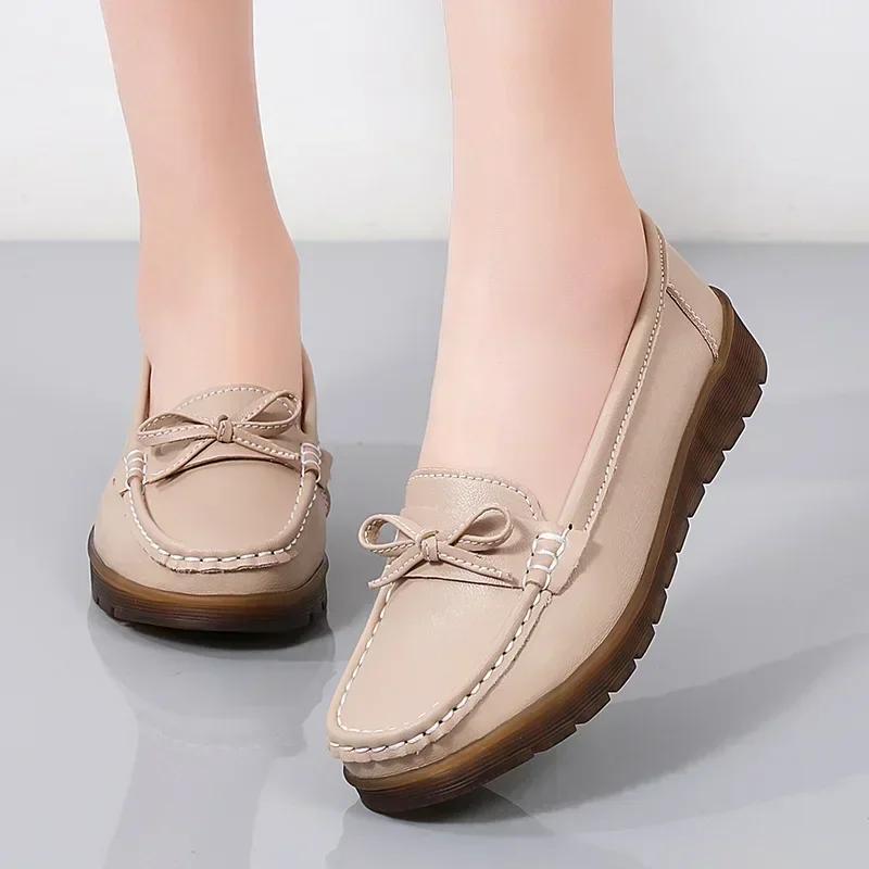 Mocasines Zapatillas Ligeras de Cuero Genuino para Mujer Zapatos Planos Suaves Antideslizantes Mocasines Estilo Nuevo Slip On Zapatos Casuales Bean