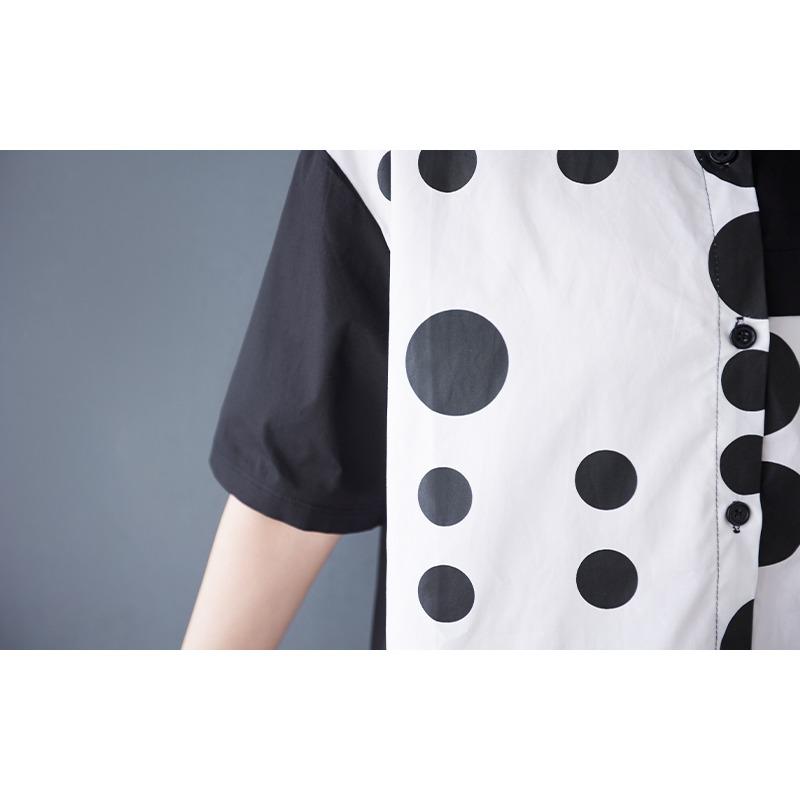DIMANAF 2025 Plus Size New Summer Blouse Short Sleeve Vintage Polka Dot Printing Casual Women Loose Tops Shirts