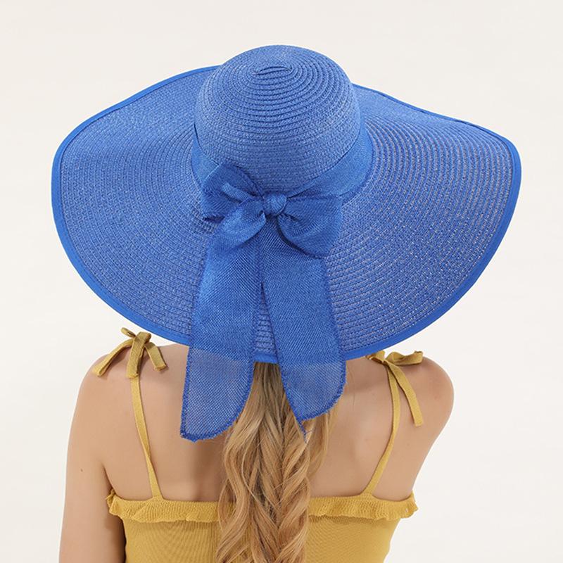 Summer Women Straw Hat Bowknot Wide Brim Floppy Panama Hats Female Outdoor Foldable Beach Sun Cap
