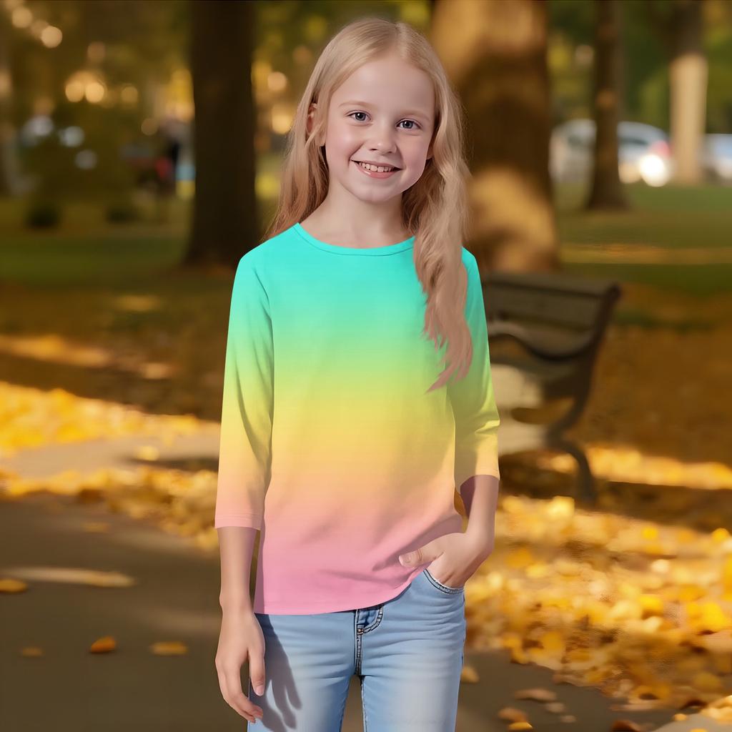 Children's 3/4 Sleeves Printed O-neck Top Everyday Casual T-shirt