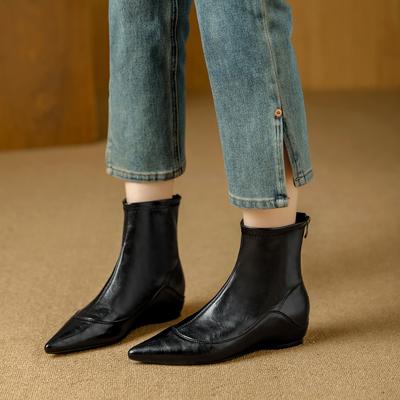 Retro British Style Pointed Thin Boots 2025 Autumn and Winter New Soft Leather Fashion Versatile Inner Height-increasing Short Boots Bare Boots
