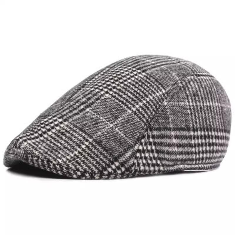 Hat Autumn and Winter Men's Baseball Cap Versatile Plaid Front Hat Men's Wool Beret Retro Casual British Melon Hat