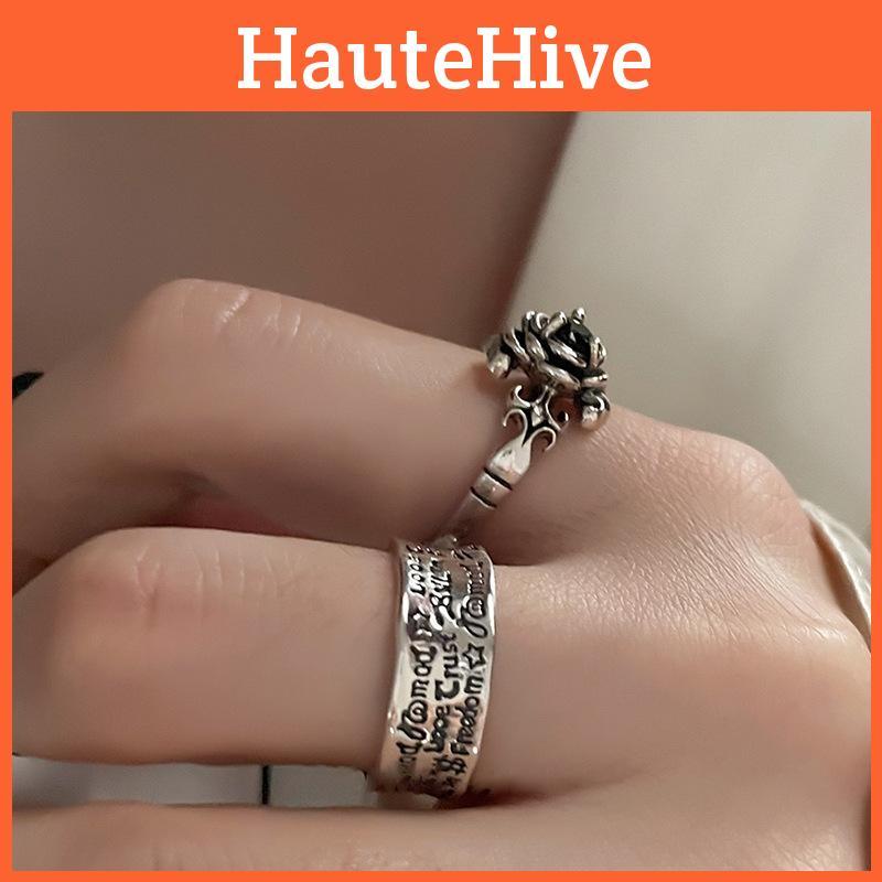Stylish S925 Vintage English Finger Ring For Women With Unique Gothic Design And Adjustable Size