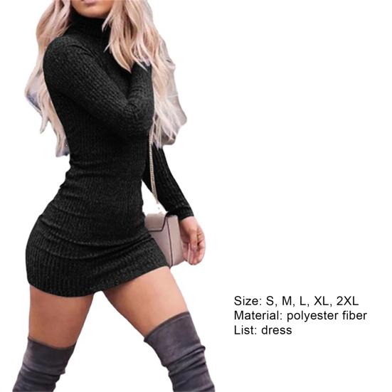 Abito Tubino da Donna Monocolore Collo Alto Sexy Slim Abito Primaverile per Feste