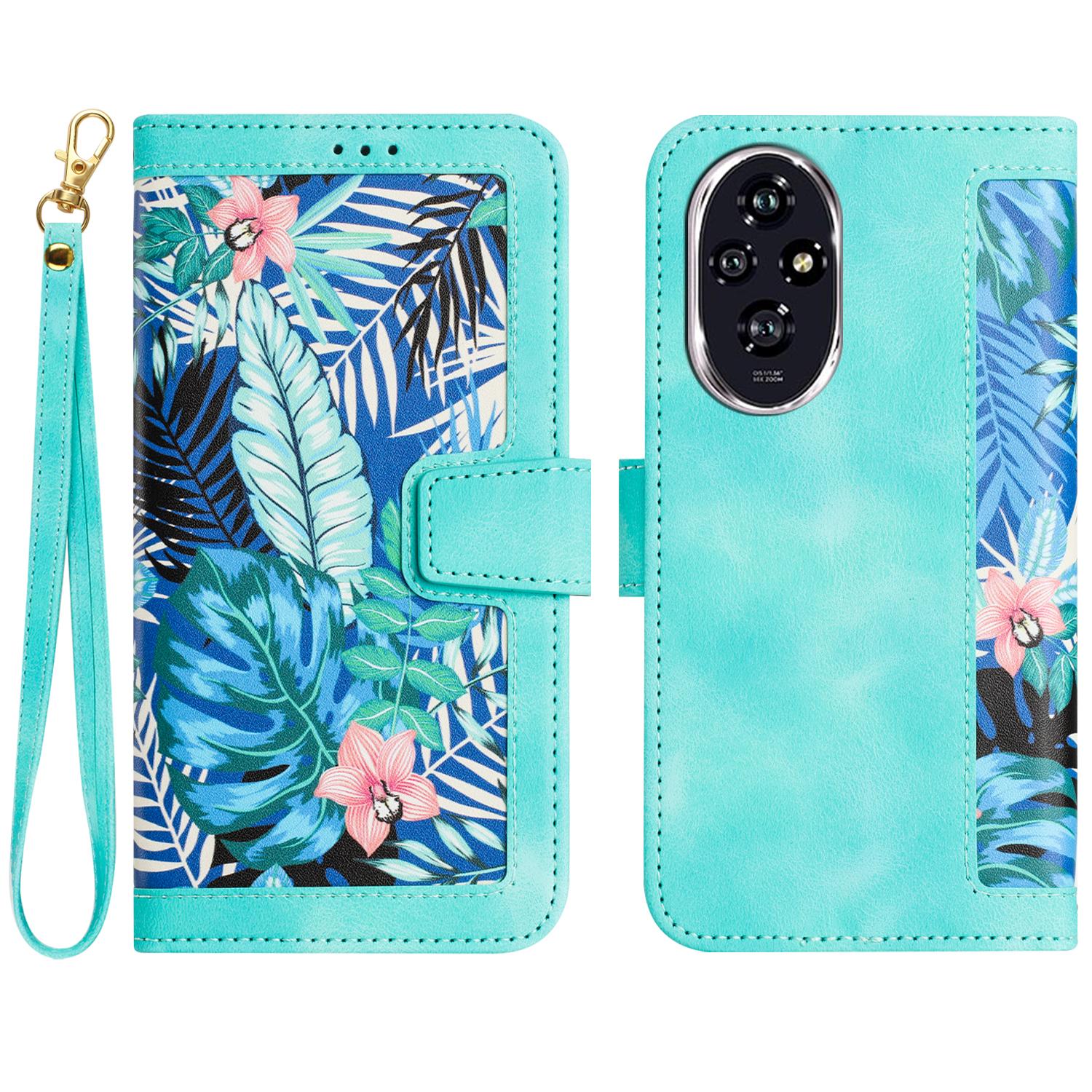 

For Honor 200 Pro 5G Case PU Leather Floral Phone Cover with Card Slots B