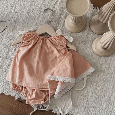 INS Style Summer Baby Girls Lace Bow Sleeveless Top Shorts Headband Princess 3-Piece Set