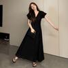 Hepburn-Style Black V-Neck Women's Summer 2026 High-End Long Dress