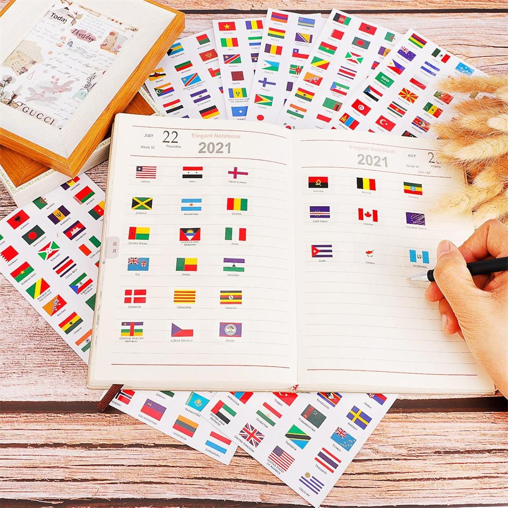 192 Countries World Flag Stickers Self-Adhesive World Country Travel Labels Face Stickers For Journal Party 6 Sheets