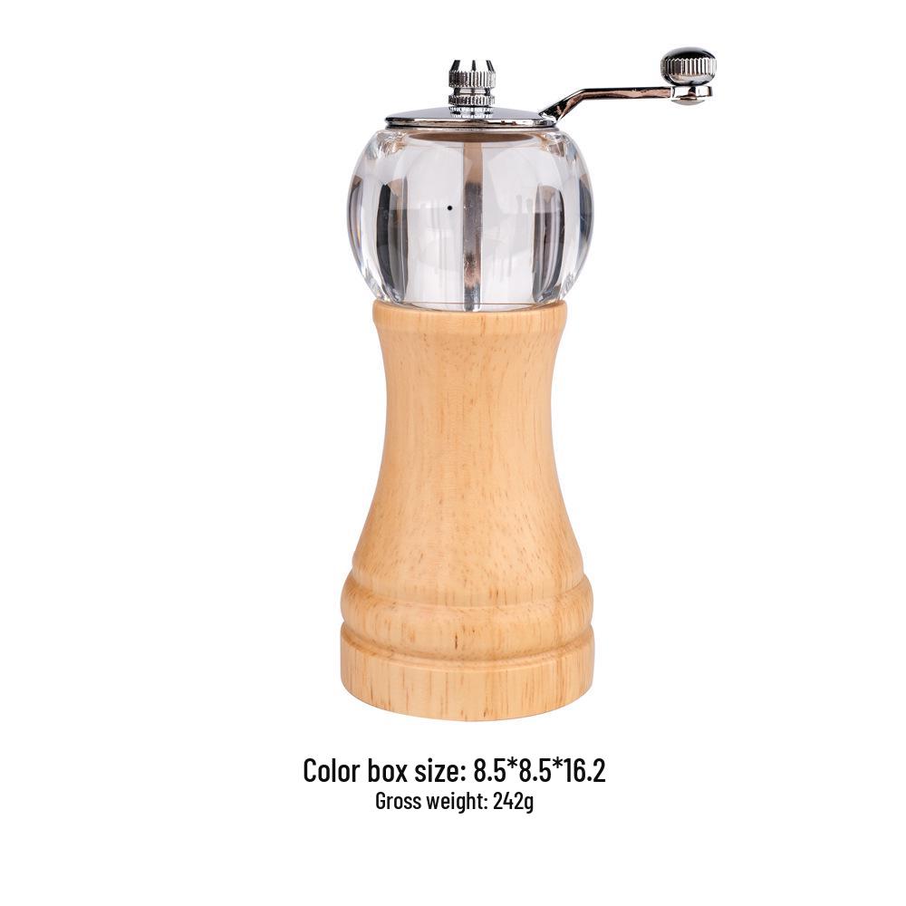 Hand-Cranked Solid Wood & Acrylic Pepper Grinder for Kitchen & Restaurant