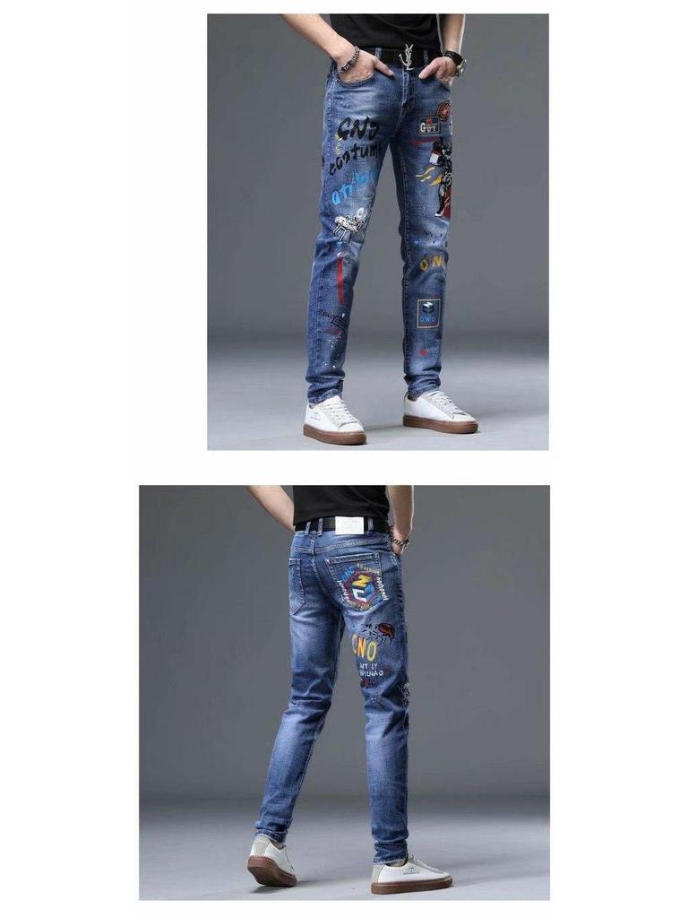 Trendy Slim-Fit Skinny Jeans mit Stickerei für Herren – Sommerkollektion
