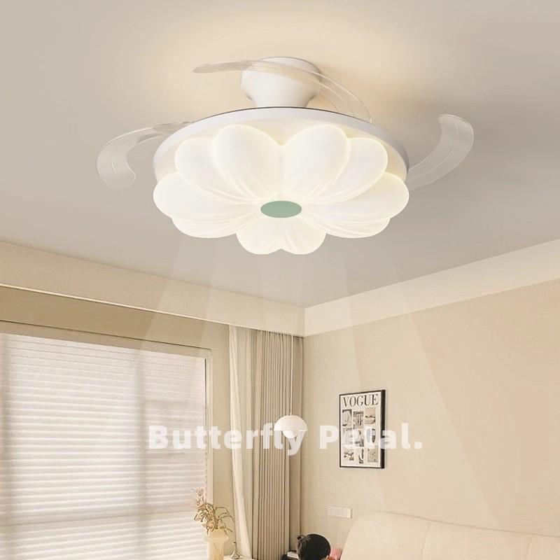Modern Minimalist French Flower Ceiling Fan Light for Children's Bedroom or Dining Room
