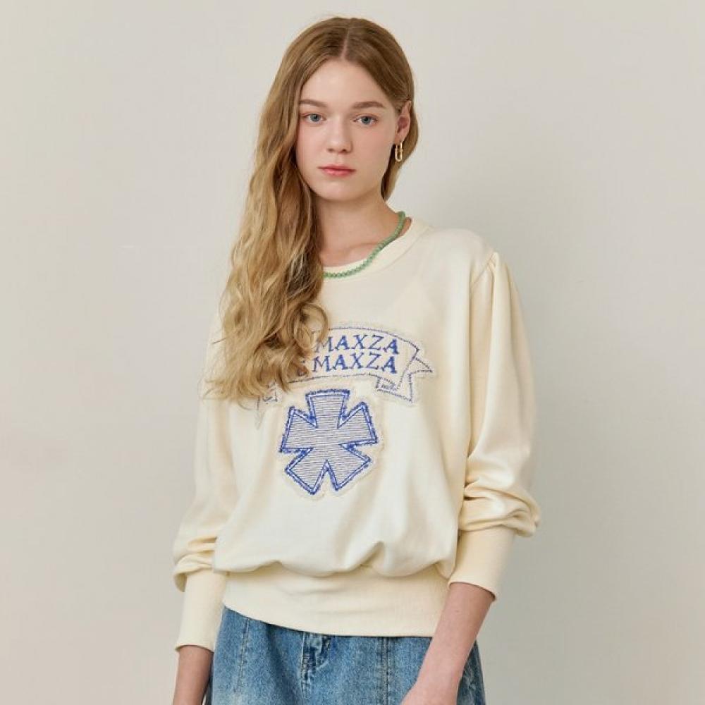 Maxza Logo Embroidery Back Slit Round Neck Sweatshirt Ze10qt600na creamy/FREE
