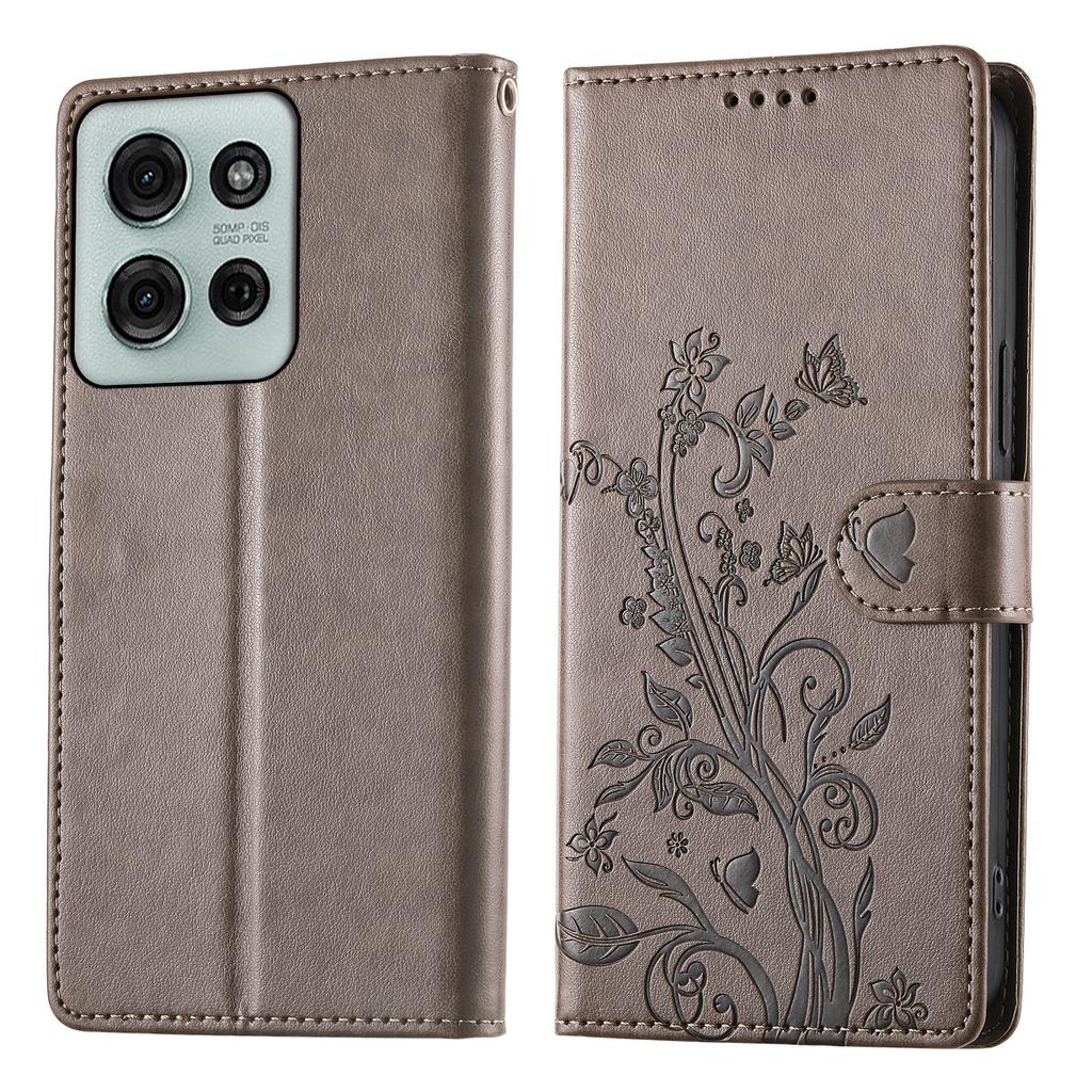 For Motorola Moto G75 5G Wallet Case Butterfly Floral Imprint PU Leather Phone Cover with Wrist Strap