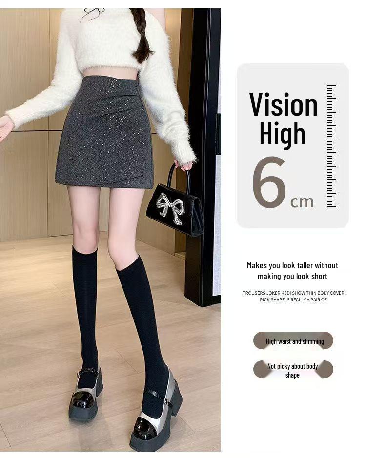 Irregular Sequins High-Waist Black Bodycon Woolen Mini Skirt for Women - Autumn/Winter 2025 Collection