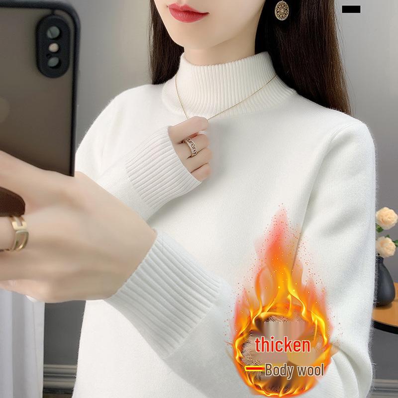 Women's Velvet High-Neck Sweater - Thickened Warm Knit Base Layer for Autumn/Winter 2025