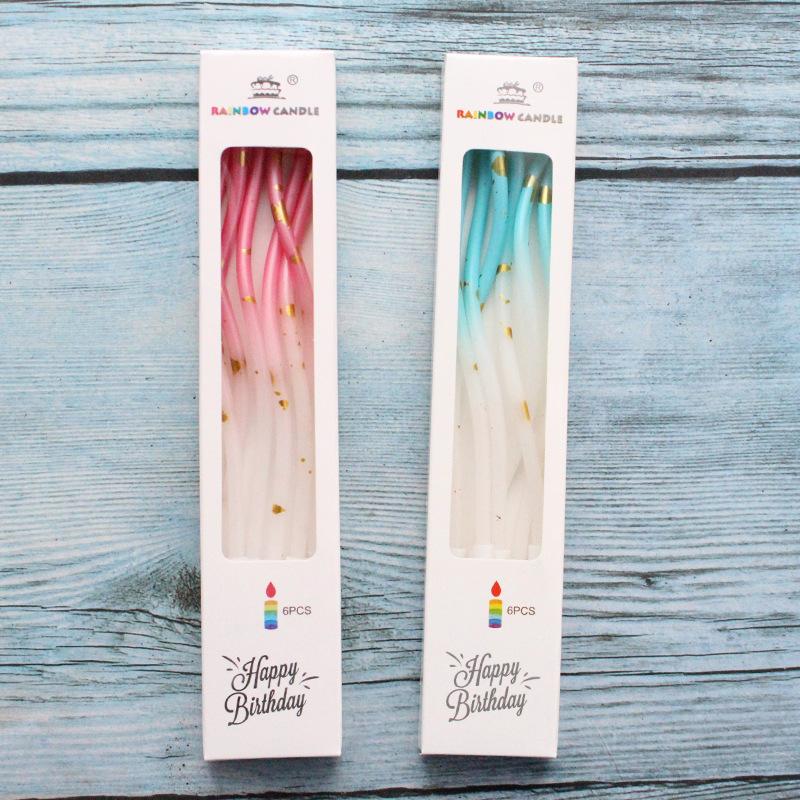 Ins Style Curve Gradient Gold Dot Candle Birthday Romantic Party Pink Blue Boxed Spiral Candle