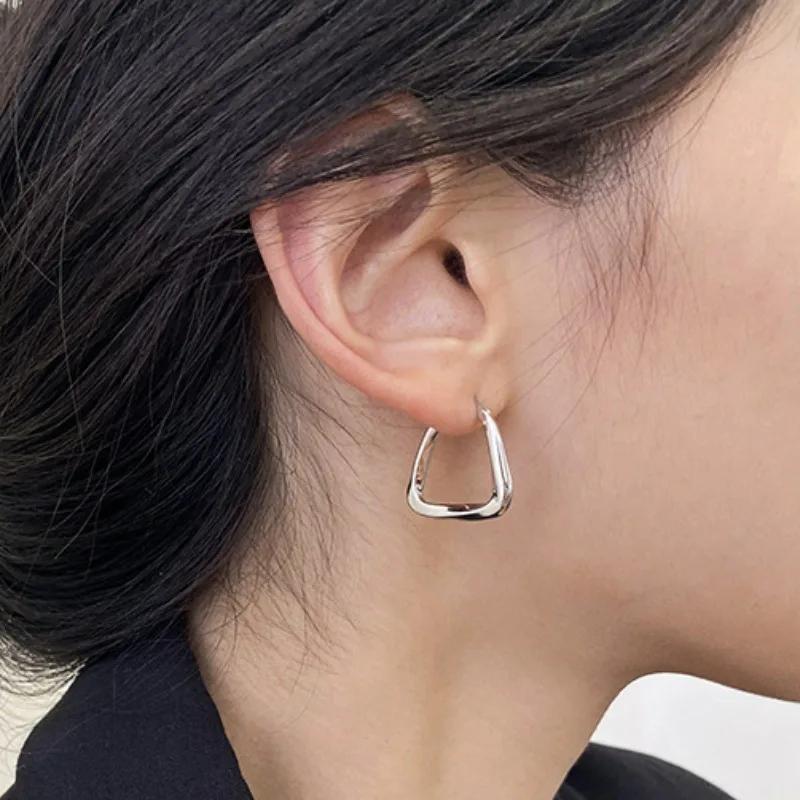 Simple Design Gold Color Geometric Twisted Square Hoop Earrings For Women Creative Young Girls Party Wedding Zircon