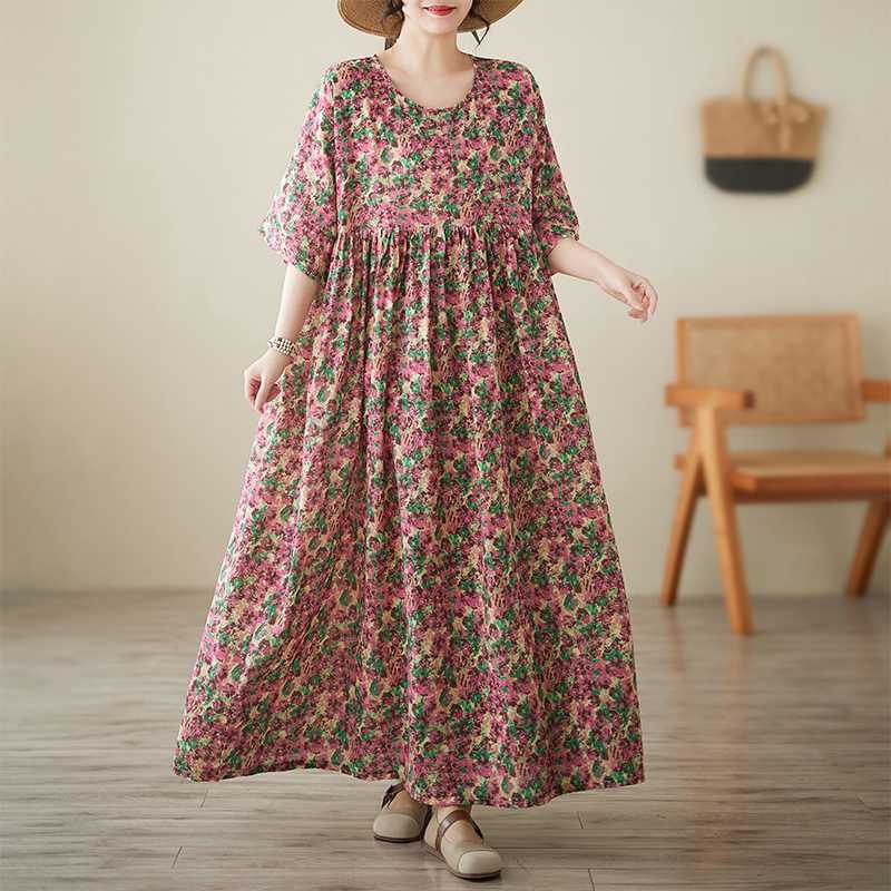 Round Neck Shoulder with Sleeves Large Swing Dress for Women