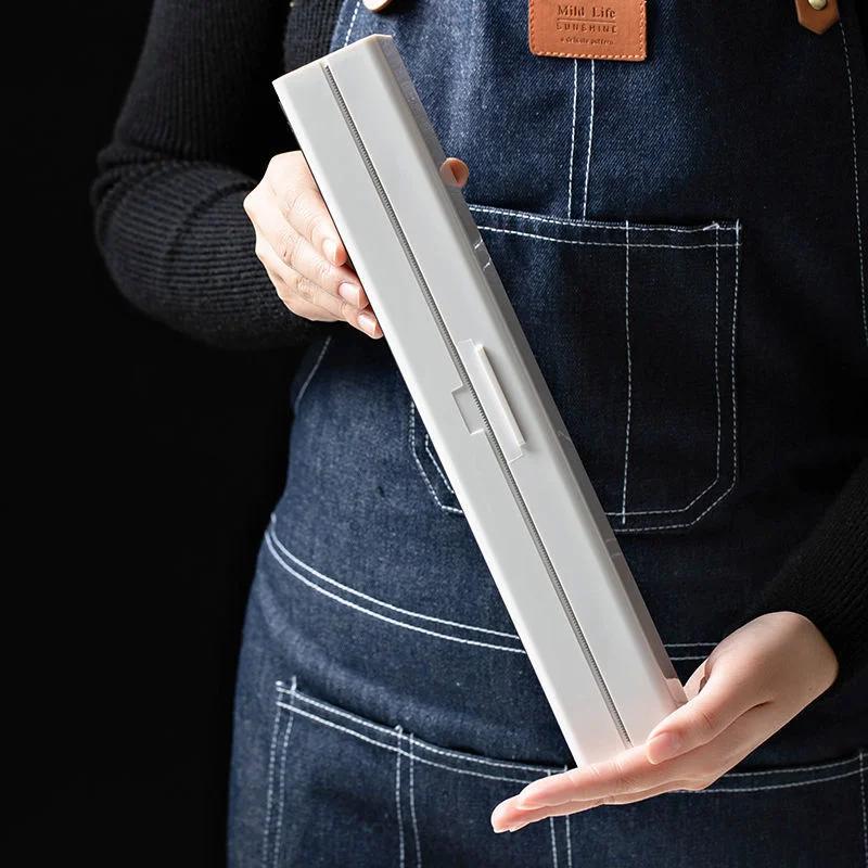 

Диспенсер для пластиковой пленки, кухонные инструменты, резак для пищевой пленки, диспенсер, резак для пленки, держатель для хранения, кухонные аксессуары, пищевая пленка серый