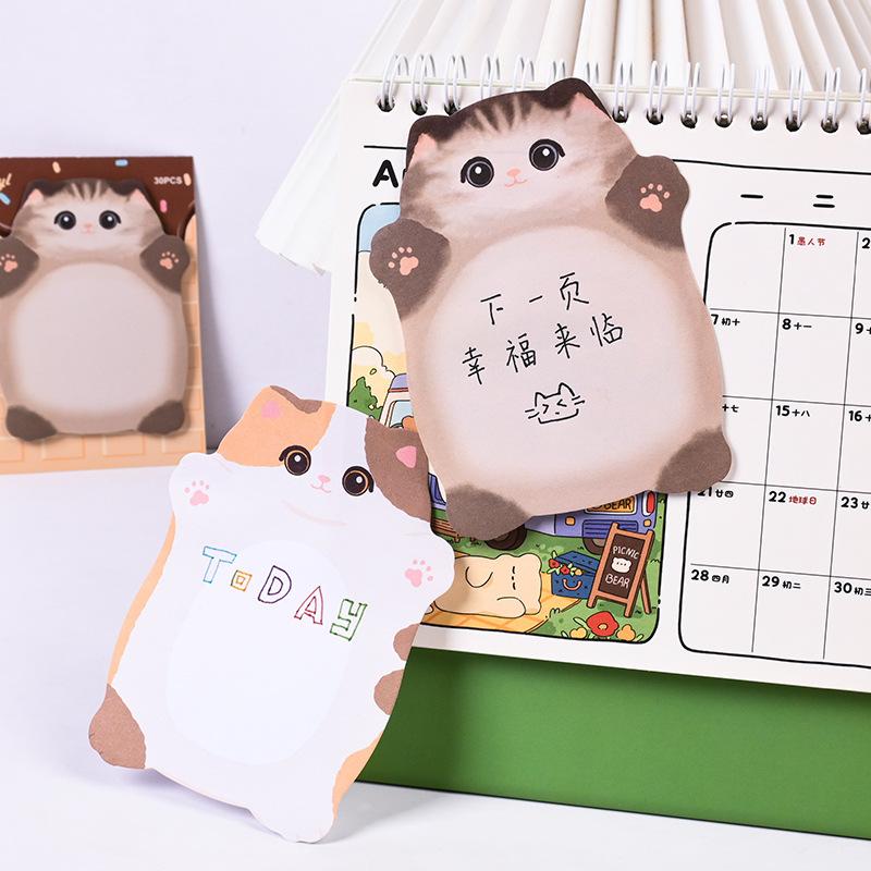 30 Sheets Cat Sticky Notes for Students High-looking Memo Notes Sticky Tearable Note Pad Notepad Prizes Cute Stationary Supplies