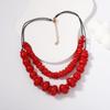 New red resin coral double layer stacked irregular geometric round necklace, retro fashion