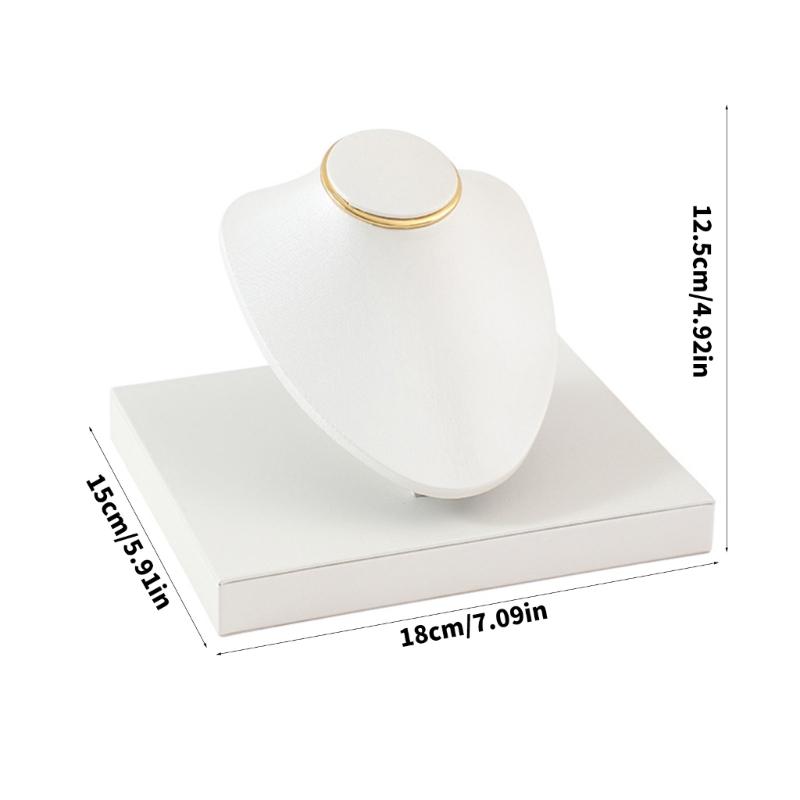 Necklace Display Bust Stand, Leather Covered Jewelry Display Stand with Angled Form and Square Base for Counter Showcase