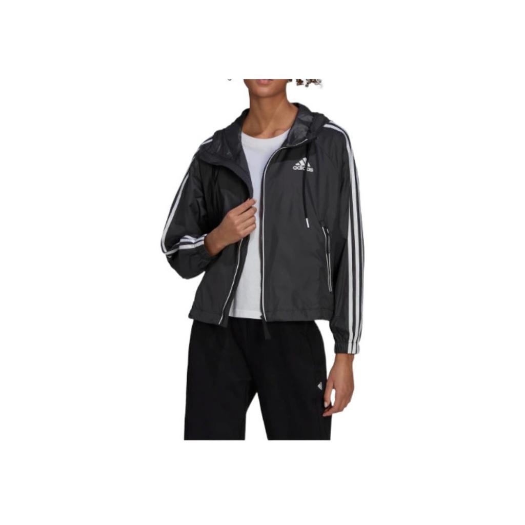Adidas BSC Striped Zip Pocket Detail Drawstring Hooded Jacket Women Jacket Black H55345