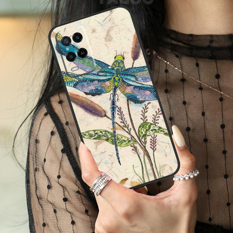 Luxury Dragonfly Case For Oppo A16 A76 A96 A17 A18 A60 A80 A40 A38 A58 A78 A98 A94 A74 A54 A15 A57 A77 A5 Pro
