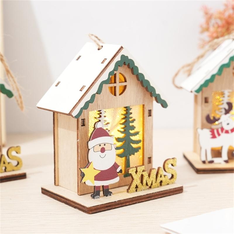 Wooden Christmas House Ornament Battery Power LED Lights Safe Flameless Decoration For Home Christmas Tree Party Crafts