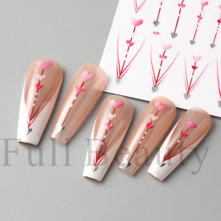 Nail Art Stickers Ins Valentine's Day Romantic Pink Love Arrow Back Adhesive Nail Stickers