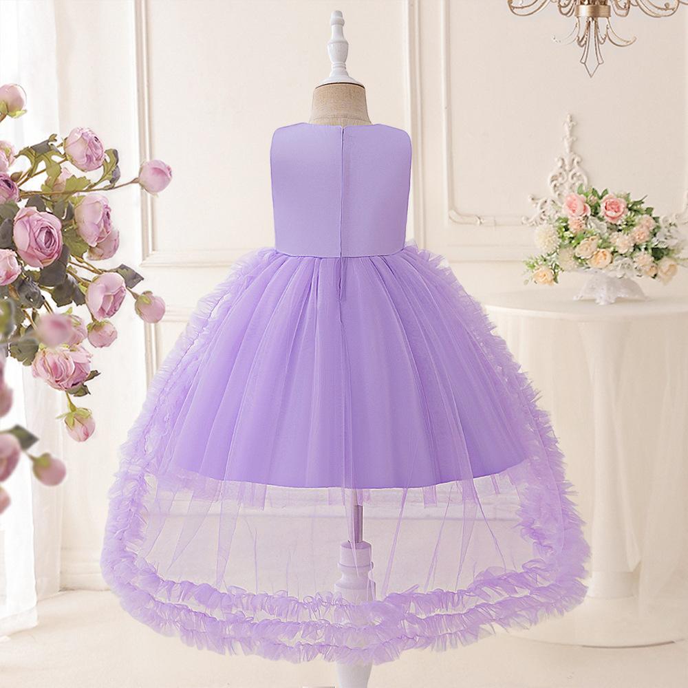 Flower Girl Princess Dress For Weddings Summer Kid Formal Bow Long Gown For School Evening Party Children New Year Cloth T6050