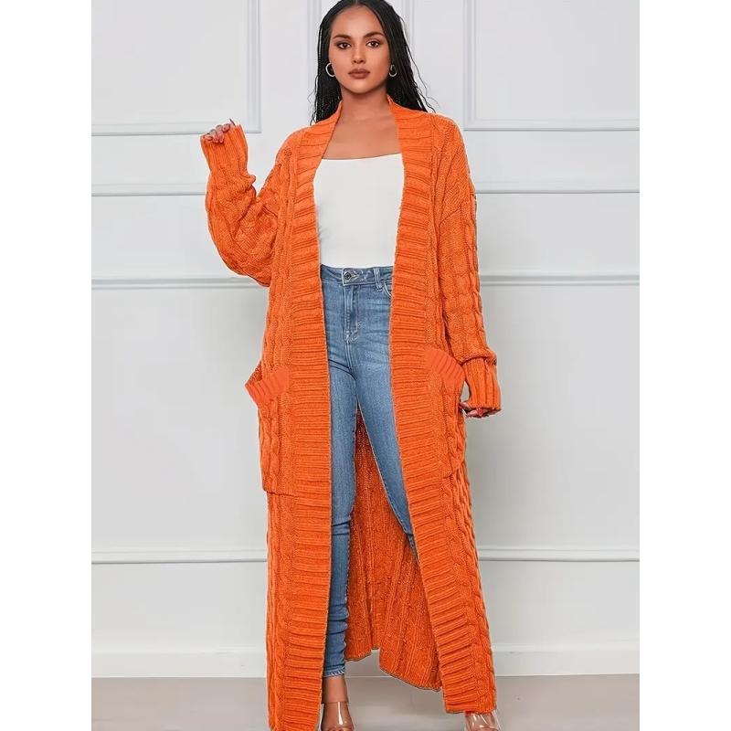 Women's Long Knit Cardigan with Pockets and Elegant Design