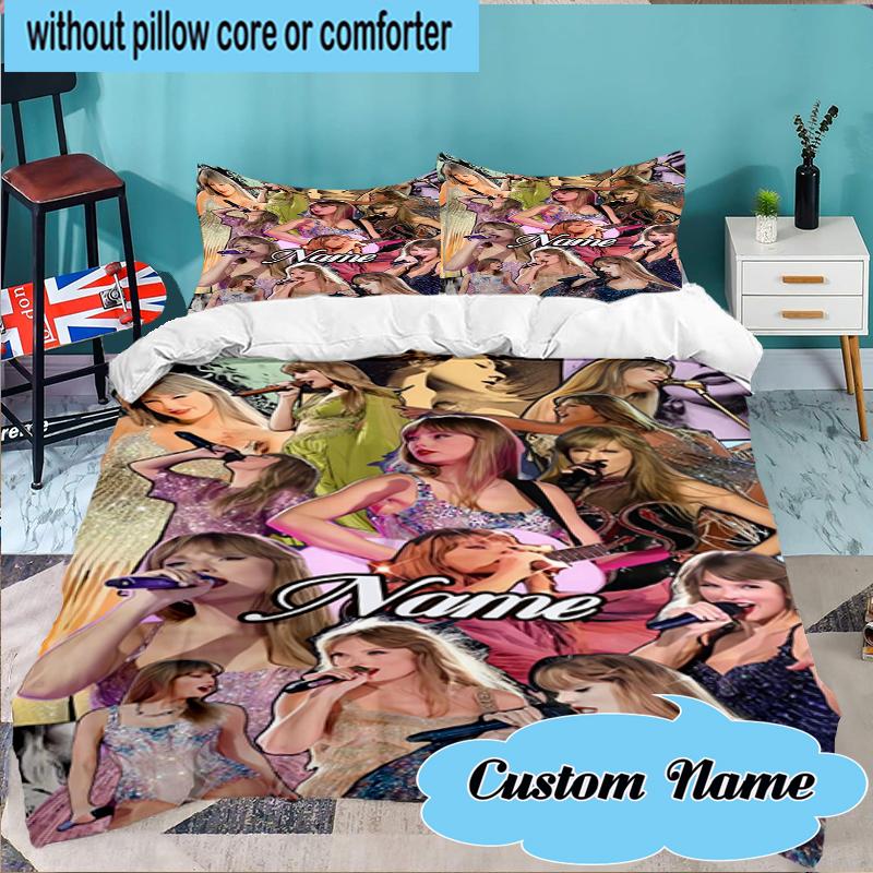 Custom Name Taylor Top singer Bedding Set 3pcs, Bedding Set Including 1pc Duvet Cover And 2pcs Pillowcases for Bedroom, Dormitory Gift