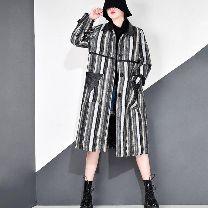 Xitao Patchworkový dámský kabát s dlouhým rukávem, pruhovaný, ležérní směs GCC4183