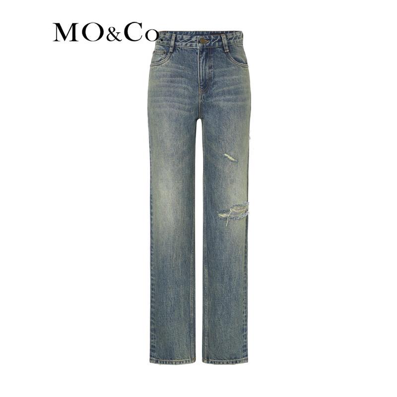 MO&Co. NOIR High-Waist Distressed Denim Jeans