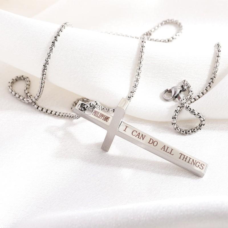 

European & American Style Titanium Steel English Letter Cross Necklace for Couples - Fashion High-End Sweater Chain