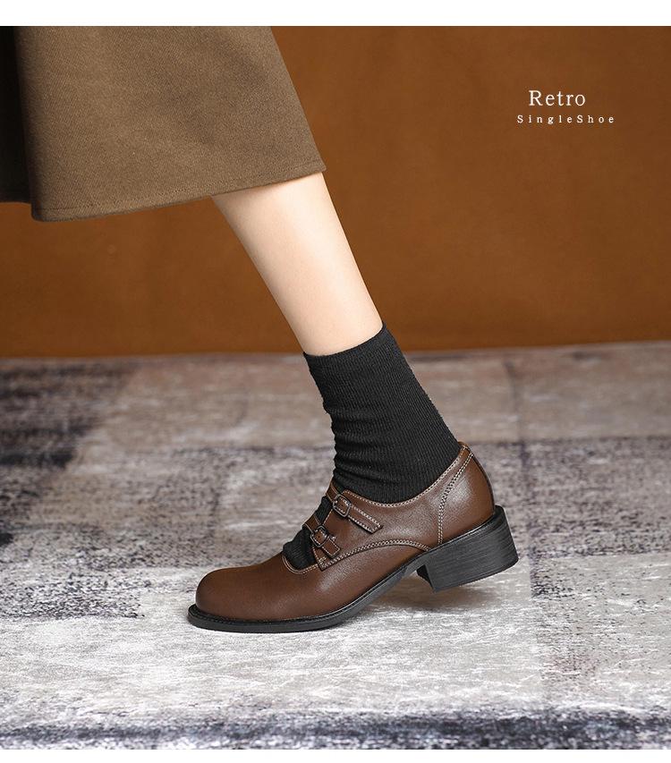 Chunky Heel Mary Jane Shoes - Autumn/Winter College Style, Round Toe, Medium Heel, Retro Leather