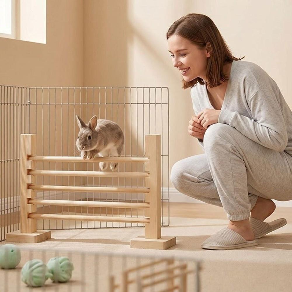 Verstellbare Höhe Kaninchen Übungshindernis Holz Kaninchen Sprungtraining Kaninchen Sprungstange Interaktiv