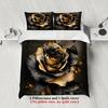 3Pcs Rose Flower Bedding Sets 3D Printed Black And Gold Floral Duvet Cover Sets With Pillowcases No Filling Luxury Full Size