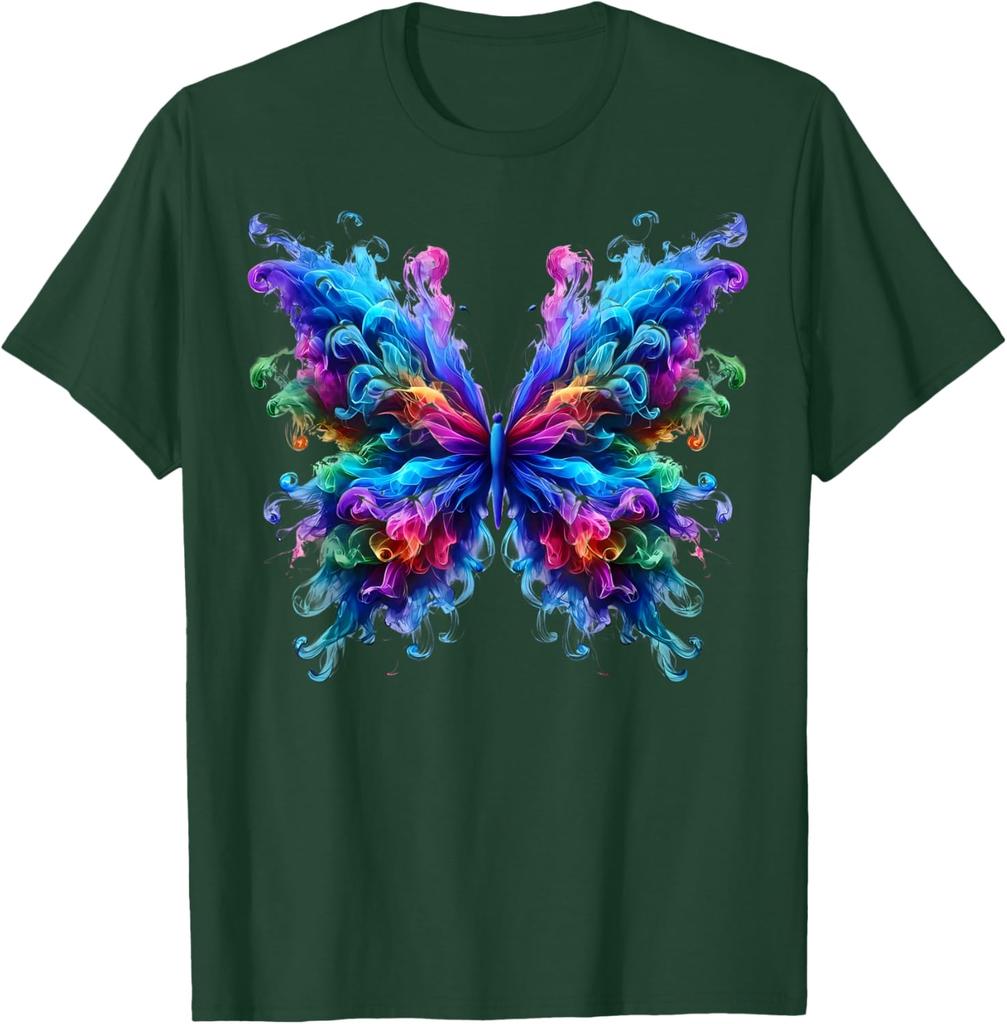 Vibrant Smoke Butterfly Graphic Tee Men's Breathable Crewneck Casual Trip T-Shirt