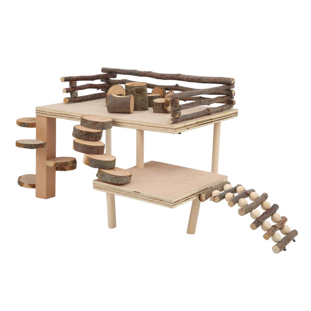 Hamster Natural Wood Playground Set Hamster Living Climbing System for Small Pets