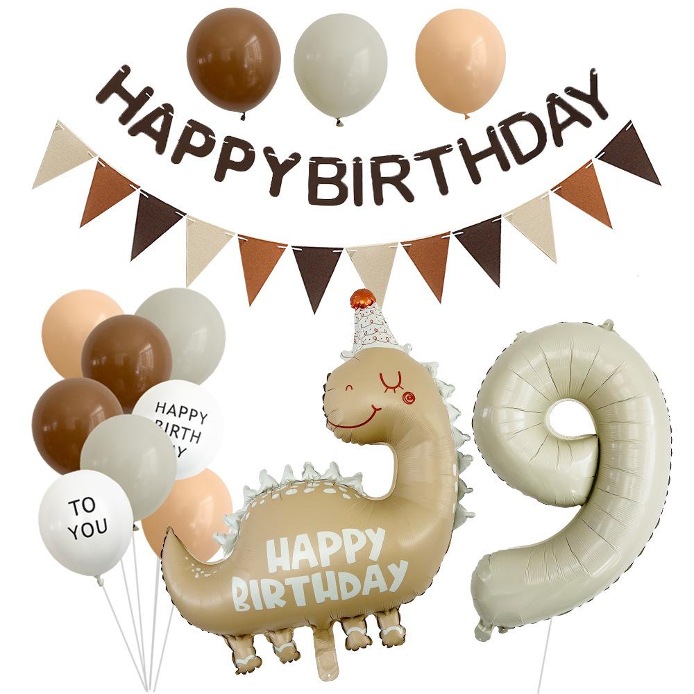 

Vintage Dinosaur Cream Digital Aluminum Film Balloon Set Children S Birthday Balloon Flag Party Scene Arrangement Laqi dinosaur number 9