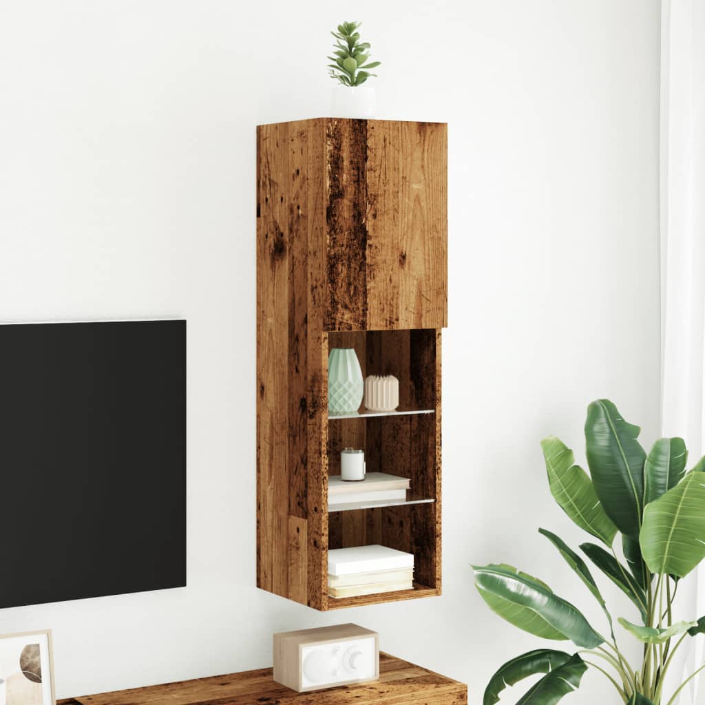 TV Cabinet with LED Lights Rustic Wood Look 12 x 11.8 x 40.2 in (30.5 x 30 x 102 cm)