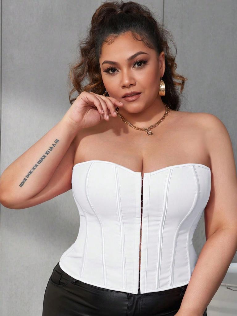 Rose Beauty A Plus Überbrustkorsett mit Haken- und Ösen-Vorderseite, Schnürung, offener Rücken, Bustier, Body Shaper, Clubwear, bauchfreies Tube-Top