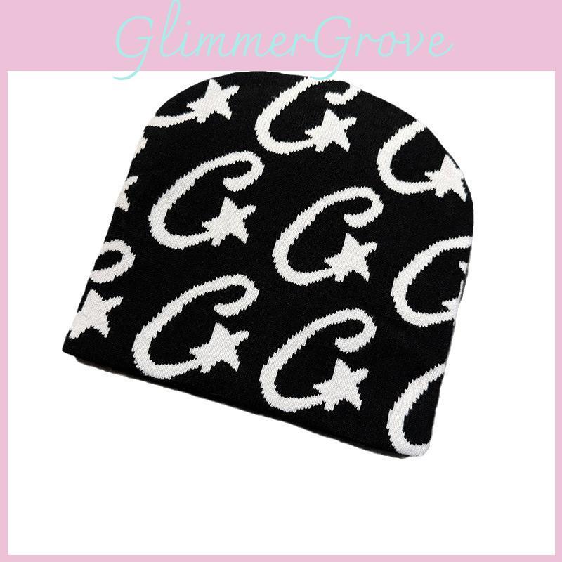 Trendy Knit Hat With Star Print Embroidery Design For Cold Weather Accessory