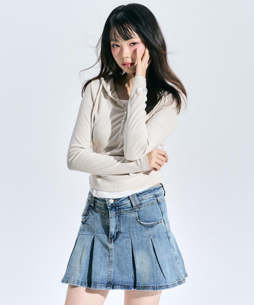 Eva Button Layered Knit Hoodie [Oatmeal]